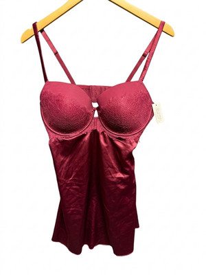 NWT Gilligan & O Malley Burgundy Satin Push-Up Babydoll Lingerie - Size L