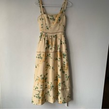 NWT Reformation Everett Linen Tiered Midi Maxi Dress Radiance Yellow Floral