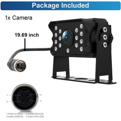 Universal 4-Pin Wired Rear View Backup Camera For Truck Bus RV Van - CCD Night Vision, IP68 Waterproof