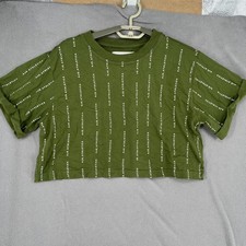 Aje Top Womens 12 Green Cropped Athletica Rolled Crew Neck Short Sleeve
