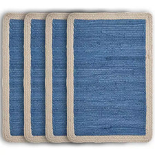 Bordered 19 In. X 13 In. Ocean Blue / Cream Cotton Placemat Set of 4 