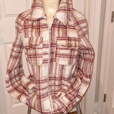 New Pink Plaid Jacket Medium Avec Les Filles Polysoft Felted Exterior