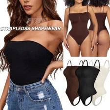 Women's Bodysuit Firm Tummy Control Thong Full Body Shaper Strapless Shapewear