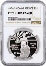 1996-S COMMUNITY SERVICE Silver Dollar NGC PF70💥FLAWLESS QUALITY💥