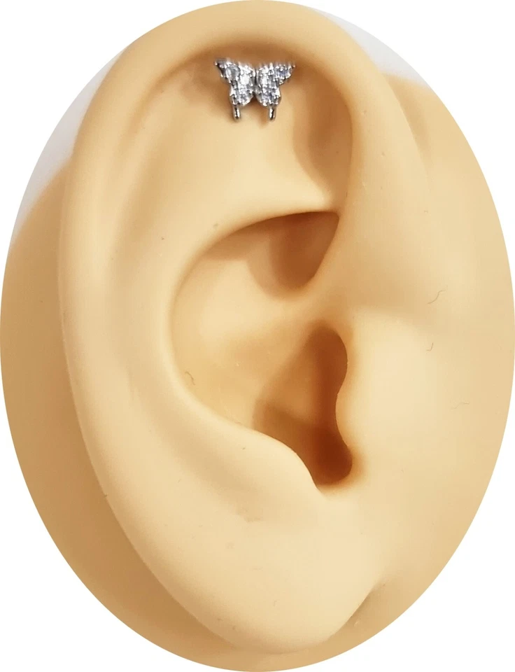 Piercing farfalla con zirconi in acciaio inox per elix trago cartilagine labret - Immagine 3 di 4