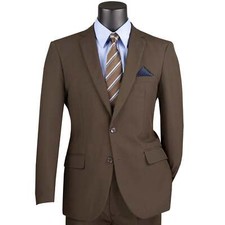 LUCCI Men's Brown 2-Button Slim-Fit Poplin Polyester Suit, 34S-52L - NEW