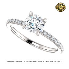 1.25 Carat Ideal Cut G VS2 Genuine Diamond Ring with Diamond Accents 14k Gold 