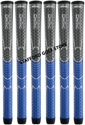 Winn Dri-Tac Golf Grips Standard Size 60R Core Gray/Blue WinnDry Polymer Set 6