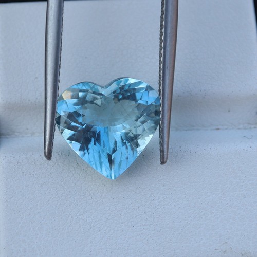4.77 Cts 11.8x12.7 MM Natural Medium Blue Aquamarine Faceted Heart Gemstone - Picture 10 of 12