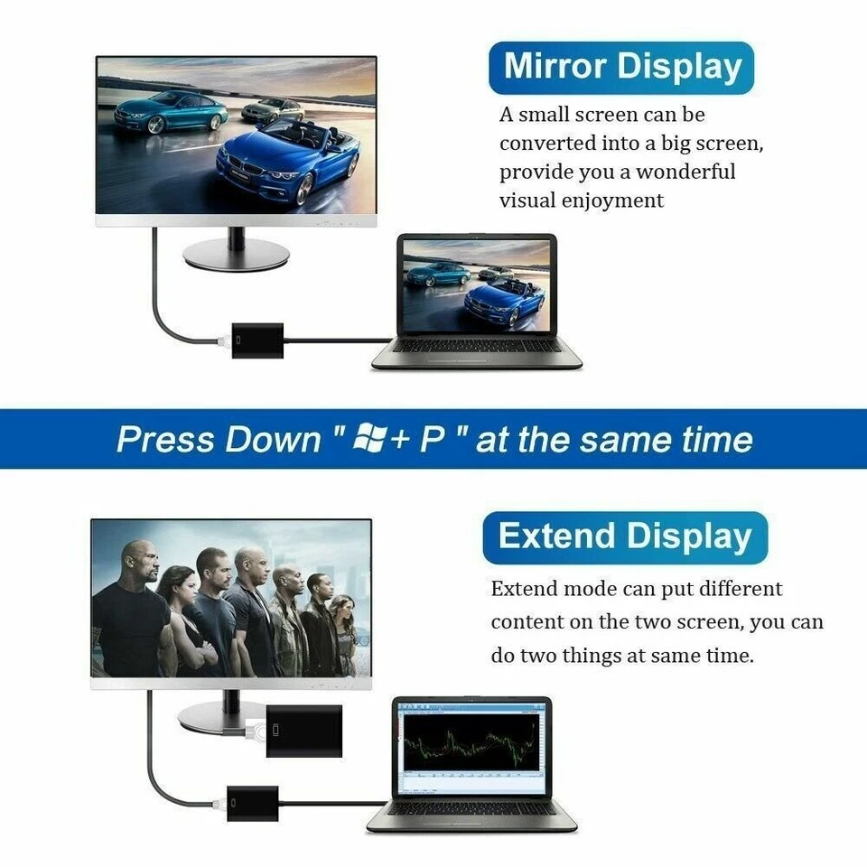 HD 1080P USB 3.0 to HDMI Video Cable Adapter For PC Laptop HDTV LCD Black Silver - Image 4 of 4