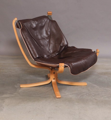 vintage retro leather sigurd ressell falcon lounge chair 1970
