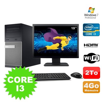Lot PC Tour DELL 3010 MT I3-2120 Brenner 4Go 2To HDMI Wifi W7 + Bildschirm 19''