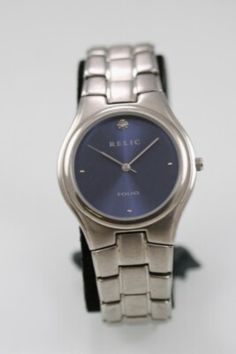 Folio Relic Women Watch Silver Stainless Steel Water Res 30m Battery Blue Quartz