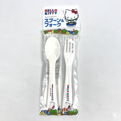 NEW Hello Kitty White 6'' Plastic Child Spoon And Fork Set