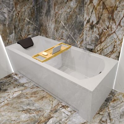 Badewanne Rechteck 150x70 Bambus Ablage + Kopfstütze + Ablauf & Füße GRATIS!
