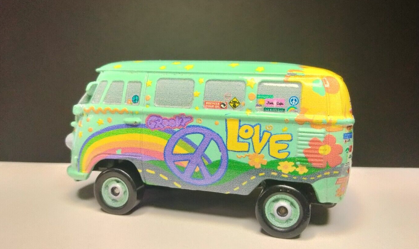 MATTEL DISNEY PIXAR FILLMORE PEACE LOVE VW TEAL GREEN BUS VAN - Pre-owned