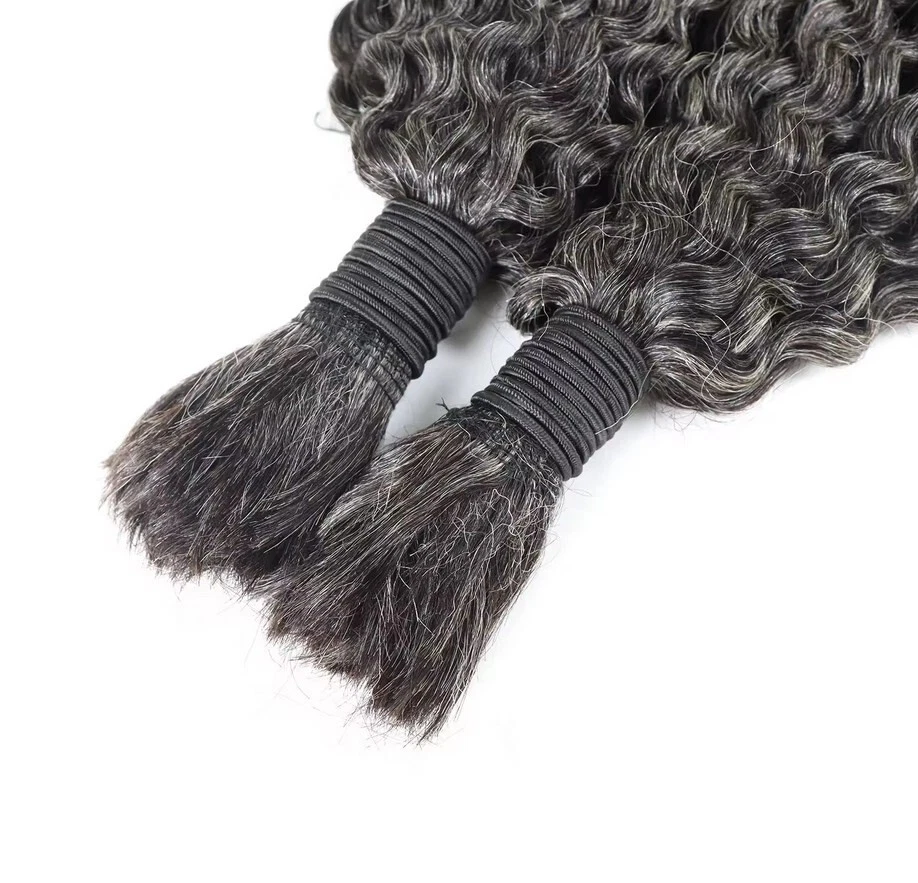 Kinky Curly Gray Mixed Hair 100% Remy Human Hair Bulk No Weft For Braiding 100G - Image 4 of 4