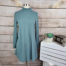 SHEIN Women's Turtleneck Drop Shoulder Ribbed Knit Light Green Sweater Dress In
