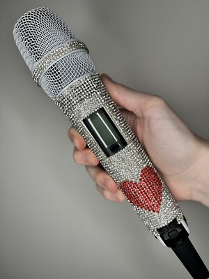 White Heart Rhinestone Wireless Professional Microphone + Receiver System G-MARK