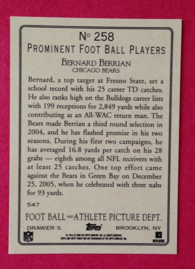 Bernard Berrian Rookie Autograph Signature 2006 Topps Turkey Red