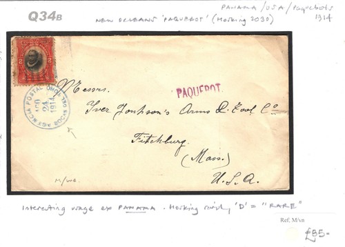 PANAMA MARITIME Cover USA New Orleans PAQUEBOT Fitchburg 1914{samwells}Q34b - Picture 8 of 9
