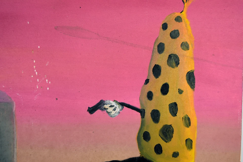 Pintura al óleo de 20" Lienzo Divertida Caricatura Ocultar Insecto Pistola Asesino Polca Dot Arte Foto 2 de 4