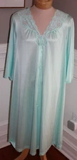 Vanity Fair nightgown house coat blue button lace nylon vintage ladies large
