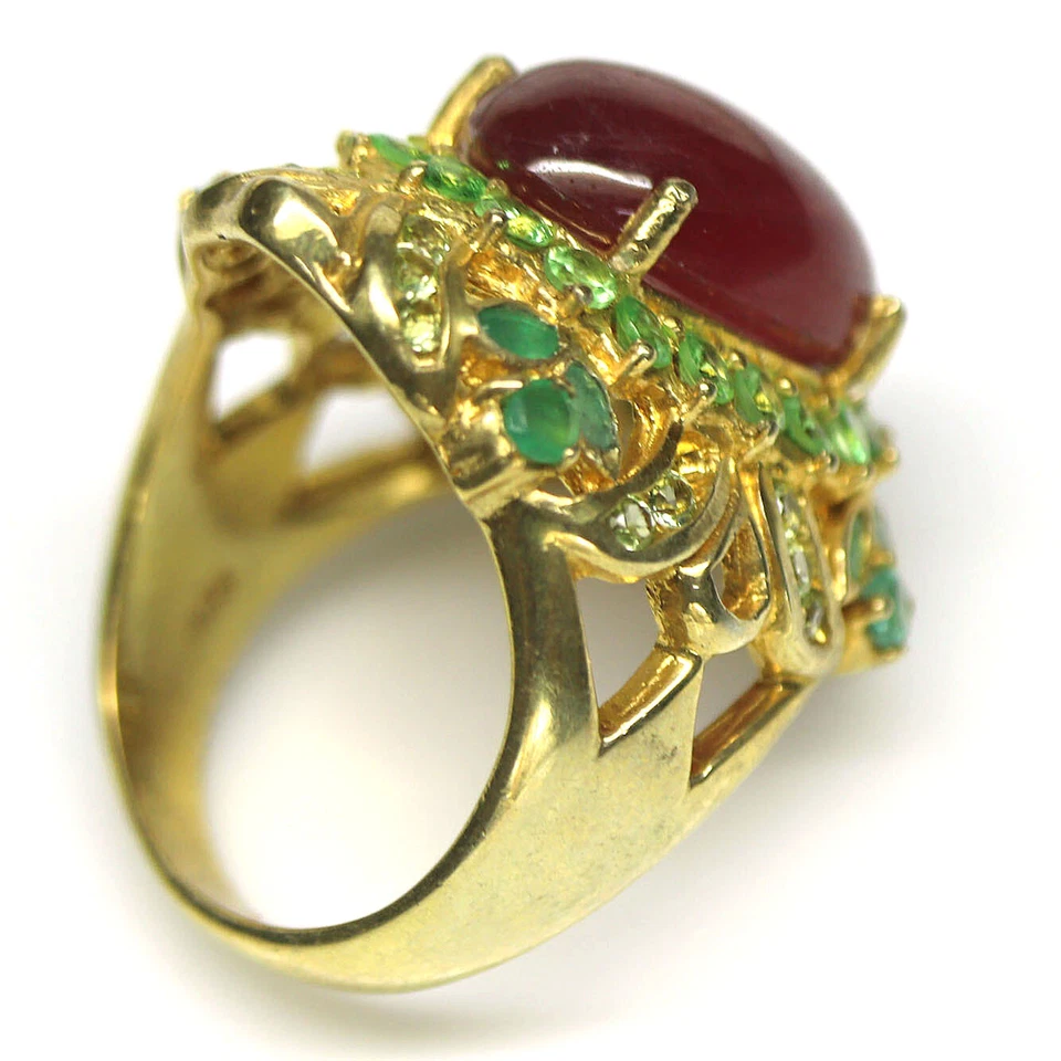 Heizbar Edelstein Rot Rubin,Smaragd,Peridot & Tsavorit Ring 925 Silber Size 7.5 - Bild 3 von 4