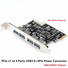 PCIe 1x to 4 Ports USB 3.0 HUB 5Gbps Expansion Card IDE 4 Pin Power NEC720201