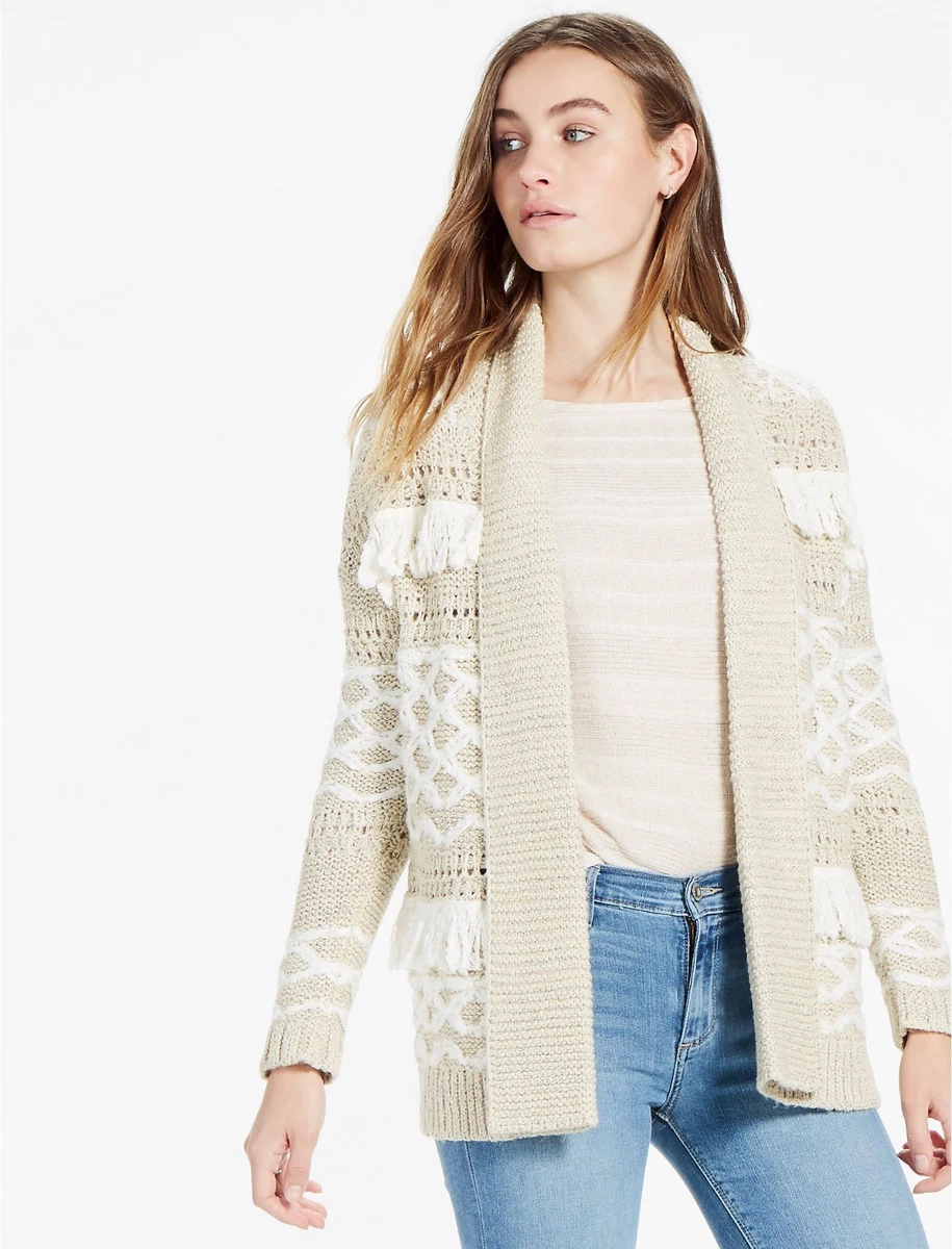 LUCKY BRAND FRINGE CARDIGAN SIZE M NWT 99 NATURAL WHITE