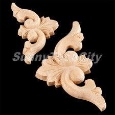 Unpainted Oak Wood Carved Corner Onlay Applique Cabinet Drawer Furniture Decor