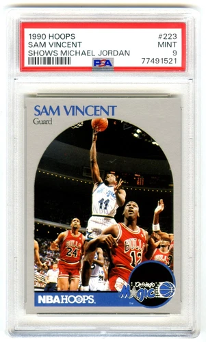 SAM VINCENT & MICHAEL JORDAN~1990 HOOPS PSA-9 MINT GRADED NBA CARD #223~NEW CASE