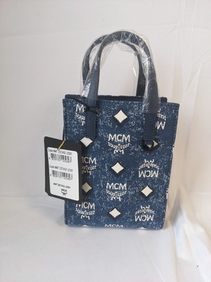 MCM Women Aren Tote in vintage denim jacquard Blue Mini | eBay display picture 3