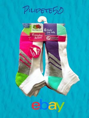 FRUIT OF THE LOOM GIRLS LOW CUT SOCKS SIZE 4-10 SIZE LARGE 6 PAIRS ...