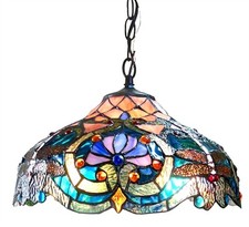 Tiffany Style Stained Glass Ceiling Pendant Light 17" Shade Victorian Design