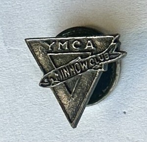 YWCA MINNOW CLUB, Fish, Lapel Pin Triangle Sterling Silver Vintage Button Rare