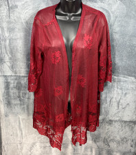 Women Floral Lace Kimono Cardigan Medium Whimsigoth Boho Festival Sheer Duster