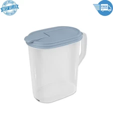 Sterilite 1 Gallon Pitcher, Clear Plastic, Flip-top Spout, Light Blue, NEW