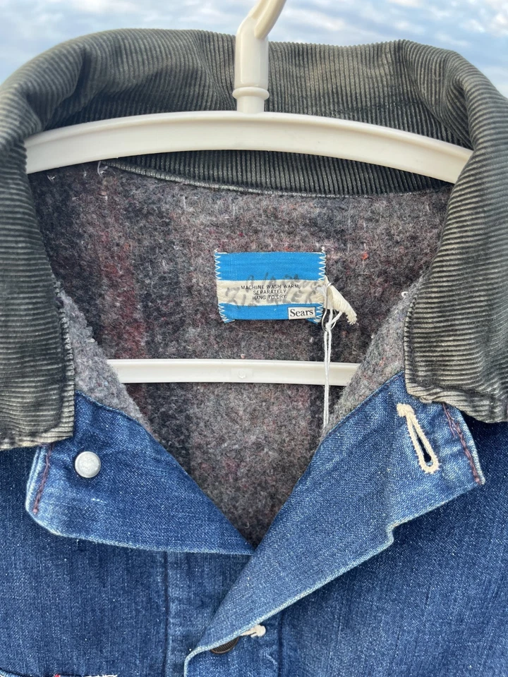 vintage blanket lined denim chore coat barn jacket corduroy collar sears l 42-44 - Image 2 of 4