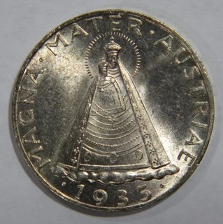 AUSTRIA 5 SCHILLING 1935 MADONNA OF MARIAZELL DOUBLE EAGLE SILVER WORLD COIN