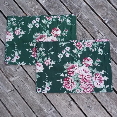 Pair of VTG Cannon Dark Green & Pink Floral Window Valances 88'' x 15'' USA Made
