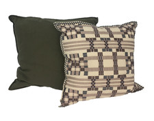 M&S Home Cushions x 2 Khaki Linen X Blue Mix Embroidered Cotton Feather Fill New