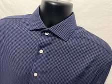 Charles Tyrwhitt Slim Non-Iron Classic Blue Plaid Button Up Dress Shirt 16 34 C9