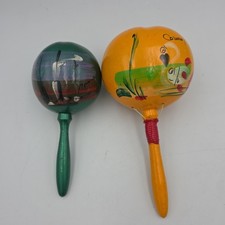 2 Vintage Mexico Cozumel Maracas Gourd Shakers Summer Souvenirs Instruments Gift