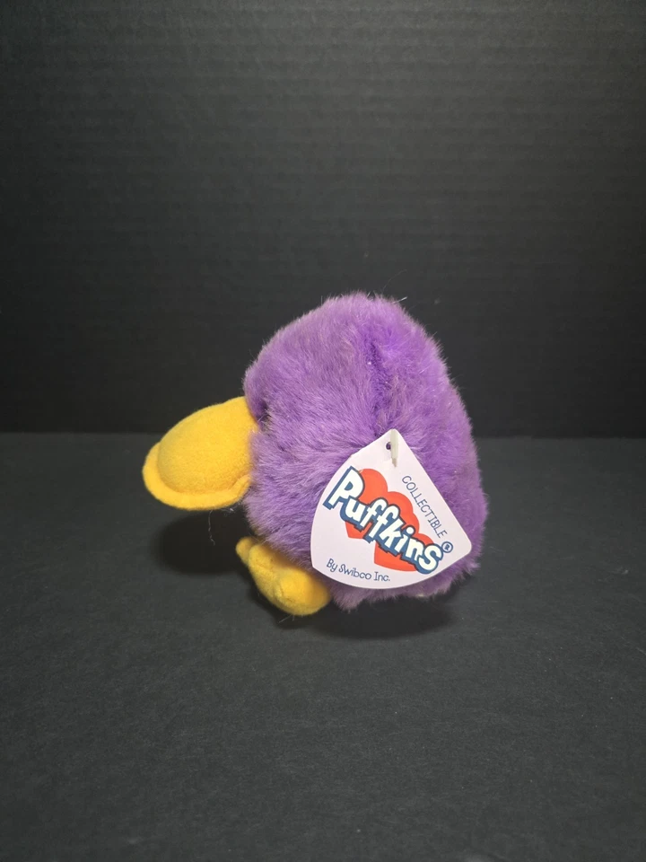 Swibco Puffkins 1999 PUDDLES THE PURPLE PLATYPUS Stuffed Plush Animal EUC  4" - Image 2 of 4
