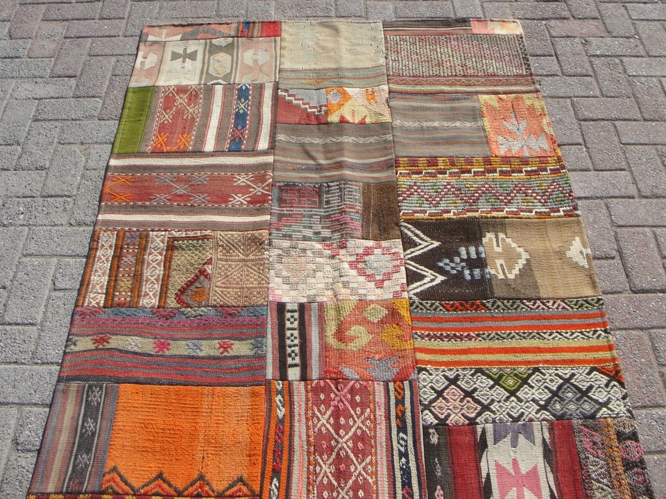 4x6 Medium Patchwork Kilim Area Rugs - Rug for Living room - Image 3 of 4