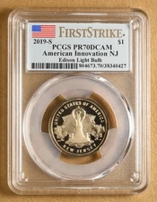 2019 S American Innovation Dollar New Jersey Edison's Light Bulb PCGS PR70DCAM