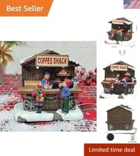 Handcrafted Christmas Village Coffee Shack - LED Lighted Holiday Display