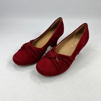 Hotter Amethyst Womens Red Suede Heels UK 4.5 Comfort Round Toe Bow Knot Slip On