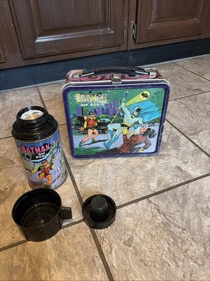 Vintage 1966 BATMAN and ROBIN Aladdin Lunch Box W/Thermos Free